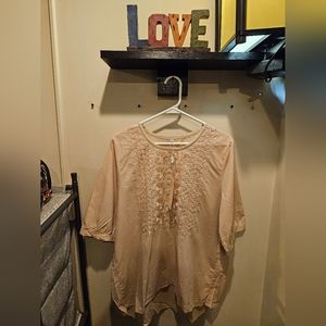 KOMILI SZ. L EMBROIDERED CREWNECK TOP LIGHT KHAKI
